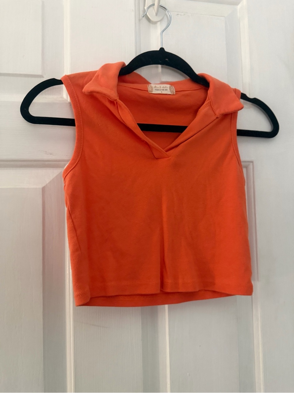 Altar’d State Small Orange Cropped Sleeveless Collared Top Made in USA